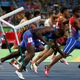 Haiti's Jeffrey Julmis crashes and falls as he competes in the men's 110-meter hurdles semi-final at the Rio 2016 Olympics.